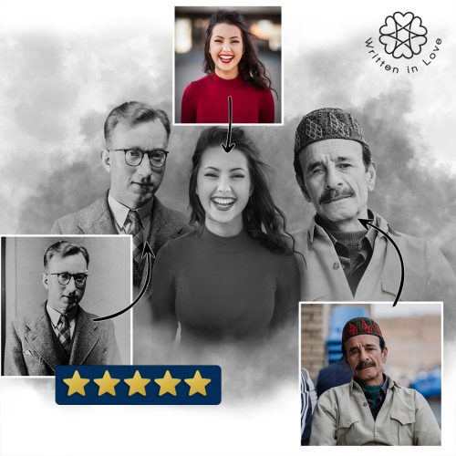 Black and white family photo showing 3 photos being turned into one. 5 stars.